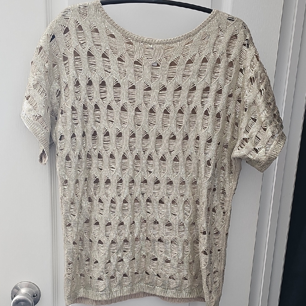 Chico's Gold Open-Knit Sweater - Picture 1 of 4
